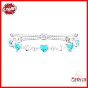 925 Sterling Silver Infinity Heart Birthstone Bracelet Adjustable 12 Gemstones
